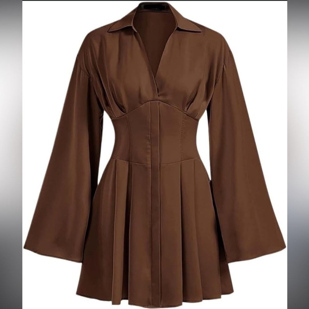 Satin brown long sleeve dress